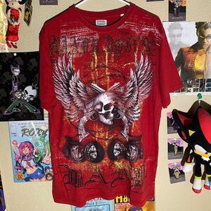 Cyber y2k affliction type skulls and wings graphic shirt size LRG